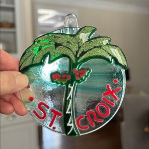 Jan R Mitchell Vibrant Green and Red Palm Tree Christmas ornament